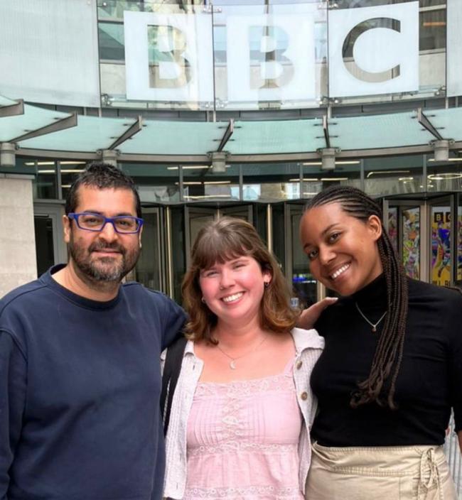Tejas, Ellie and Danielle at the BBC Studios
